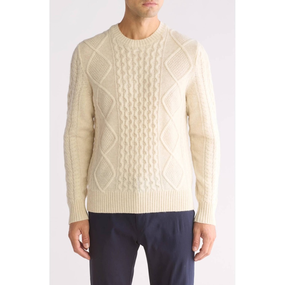 Brooks Brothers Small S Aran Cable Knit Wool Sweater Fisherman Quiet Luxury
